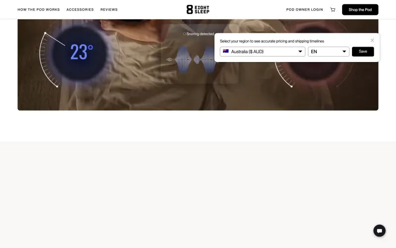Eight Sleep app showing temperature and sleep tracking